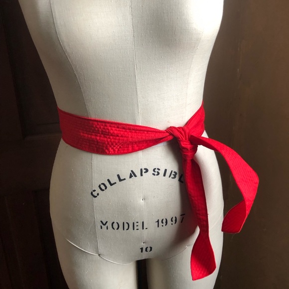 Red Waist Belt Quilted Cummerbund 80’s - Picture 1 of 3